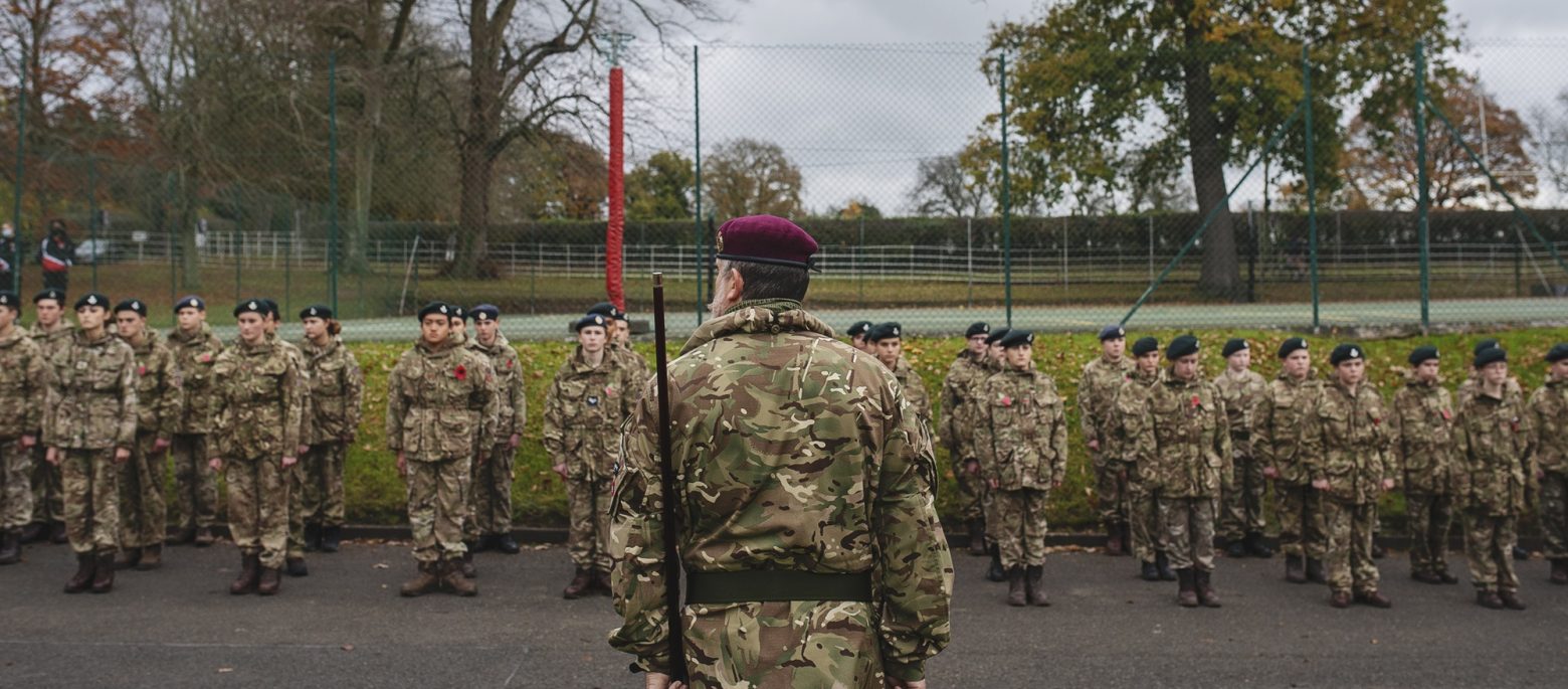 Cadets in marching position ready for direction