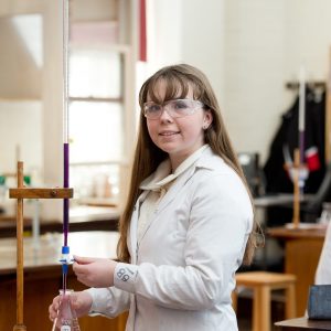 science experiment by school girl at Lucton School