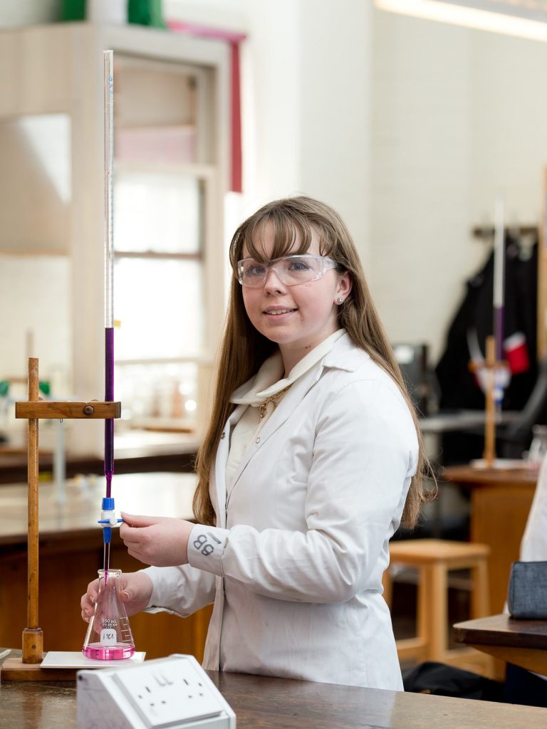 science experiment by school girl at Lucton School