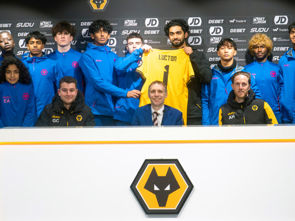 Students and coaches at Lucton International Football Academy visiting Wolverhampton Wanderers training facility